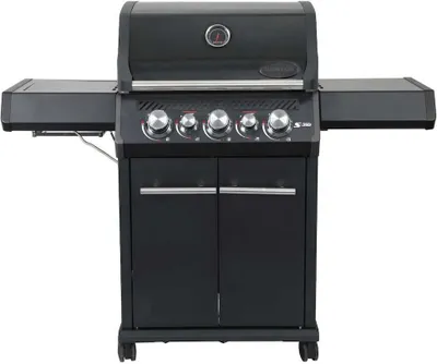Produktbild von SANTOS Gasgrill S-318 Blackline mit 3 Hauptbrenner, Infrarotseitenbrenner & Heckbrenner | inkl. Drehspieß, Rostheber & Silikonablage | Schwarz
