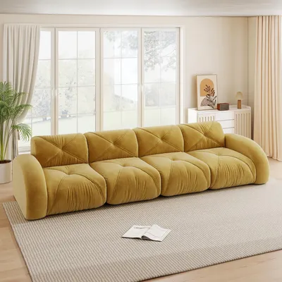 Zdjęcie produktu dla Bezramowa, modułowa sofa XXL dla czterech osób, z miękkiej tkaniny szenilowej, antypoślizgowa, bez konieczności montażu, idealna do salonu