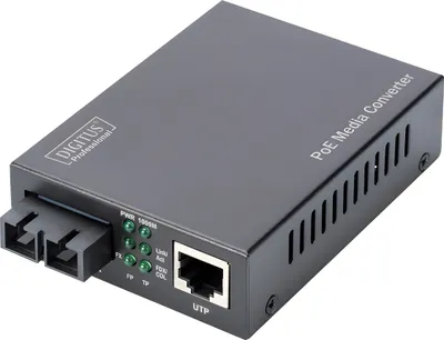Zdjęcie produktu dla Digitus Konwerter multimedialny Gigabit PoE, RJ45 / SC, MM, PSE, 1000 Mbit/s, 100Base-TX, 1000Base-TX, 1000Base-SX, IEEE 802.3, IEEE 802.3af, IEEE 802.3at, IEEE 802.3u, IEEE 802.3z, Gigabit Ethernet, 10,100,1000 Mbit/s