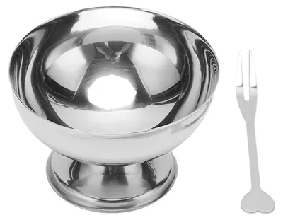 4 Edelstahl-Dessertschalen mit Gabeln, 20 cm, silber