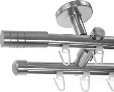 Produktbild von BASIT® Innenlauf Gardinenstange Edelstahl Look 16mm Deckenträger 2-läufig modern Zylinder D80 E28 E17