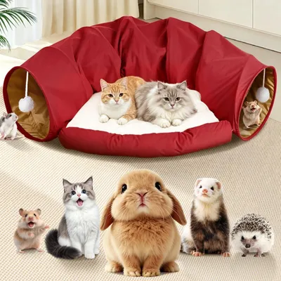 Produktbild von 2-in-1-Katzen-Tunnel für Hauskatzen, rot