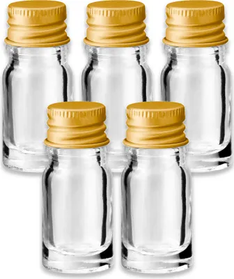 Produktbild von 5x Klarglasflasche 5 ml Mit Goldenem Aluminium Schraubverschluss Kappe
