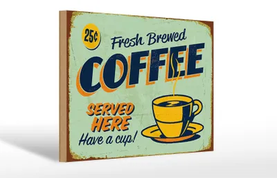 Produktbild von Holzschild Kaffee 30x20cm Retro fresh brewed Coffee Served