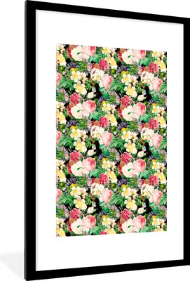 Produktbild von MuchoWow® MuchoWow® Gerahmtes Poster Blumen - Frühling - Muster 60x90 cm - Poster mit zchwarzem Bilderrahmen - Dekoration - Wandposter Wohnzimmer - Hochwertig