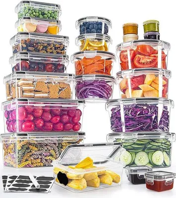 Obrázek produktu pro Sada vzduchotěsných nádob na potraviny, 44 kusů, malé až velké, bez BPA, vhodné pro nádoby na potraviny, vhodné do mikrovlnné trouby a mrazničky, bezpečné pro nádoby na polévku a nádoby na potraviny