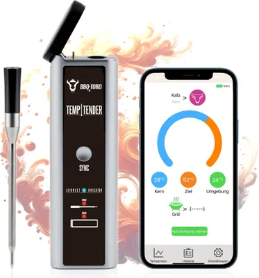 Produktbild von BBQ-Toro TempTender, bezdrátový grilovací teploměr včetně nabíjecího boxu s aplikací pro optimální výsledky grilování