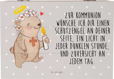 Produktbild von Mr. & Mrs. Panda Box Bär Kommunion Mädchen 22 x 15 cm - Grau Pastell - Geschenk, Glauben, Gläubig, Gott, Liebe, schatztruhe, fotobox, holzkästchen, Schatzkiste, Holzkiste
