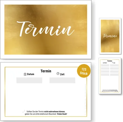 Produktbild von Frank Paperman® | 125 x Terminzettel gold | mit hochwertiger Goldfolienprägung | 1 Termin auf einem terminzettel praxis | Querformat | Visitenkarten