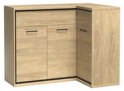 Produktbild von Masseno Kommode SYNDRA 127,5 cm Sideboard mit Schubladen und 3 Türen für Wohnzimmer Schlafzimmer Modern 127,5x41x101 cm Eichefarben