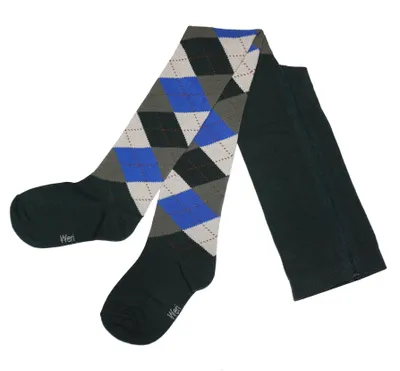 Produktbild von Kinderstrumpfhosen Schottenmuster Dunkelgrün und Mittelblau Größe 122-128