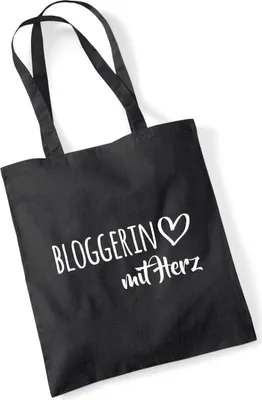 Produktbild von Huuraa Jutebeutel Bloggerin mit Herz 10 Liter Black Baumwolle Tasche Geschenkidee