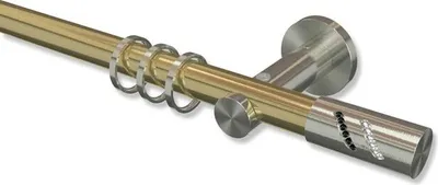 Produktbild von Interdeco Gardinenstange, Vorhangstange Messing-Optik / Edelstahl-Optik Modell Platon Zoena, 20 mm Ø 1-läufig, 360 cm (geteilt)