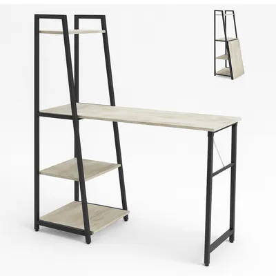 Zdjęcie produktu dla Bimyo - Biurko składane z regałem oszczędzającym miejsce 50x41xH128 cm w stylu industrialnym w kolorze wybielanym