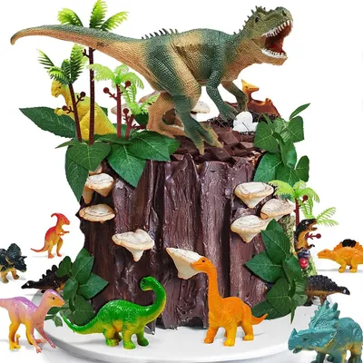 Imagen del producto de Decoración para tartas - Set de 26 piezas - Set de dinosaurios - Decoración de tartas con temática de dinosaurios - Decoración para cumpleaños - Selva - Cumpleaños - Fiesta