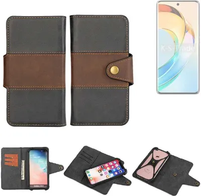 Produktbild von K-S-Trade Handyhülle Schutzhülle Hülle Bookstyle Wallet-Case kompatibel mit Honor X9b Bumper Rundumschutz schwarz-braun 1x