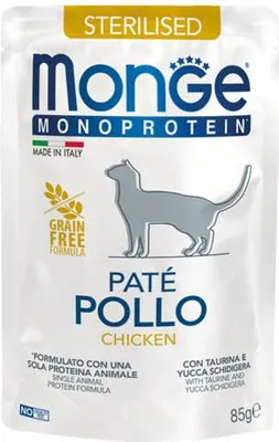 Productafbeelding van Monge Cat Gesteriliseerde Kattenvoer, Monoproteïne Paté, Kip, 85g
