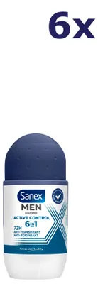 Produktbild von 6x Sanex Deo roll-on - 50ml - men - dermo active control 6in1