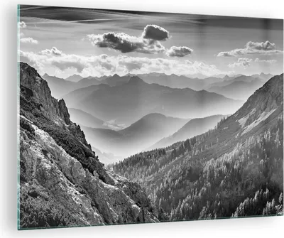 Produktbild von Bilder auf glas - Einteilig - Schwarzweiß Landschaft Berge - 70x50cm - Glasbilder - Wandbilder - Bilder - Wanddekoration aus Glas - Glas Bilder - Wandbild auf Glas - GAA70x50-4560