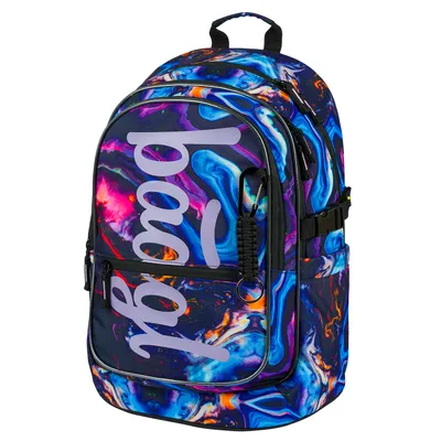 A backpack with a marble-like pattern.