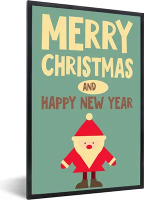 Produktbild von MuchoWow® MuchoWow® Gerahmtes Poster Illustration - Weihnachten - Weihnachtsmann - Zitate - Blau - Vintage 20x30 cm - Poster mit zchwarzem Bilderrahmen - Drucken - Bilder Poster im Rahmen