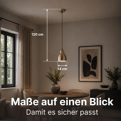 Zdjęcie produktu dla Lampa wisząca, mosiężna, jednoźródłowa, kompaktowy klosz, regulowana wysokość, ARTE LAMP. Model: Braccio. Oprawka: E27, moc do 60W. Idealna do jadalni. Wymiary: 14 x 14 x 16 cm. Numer modelu: A2054SP-1AB