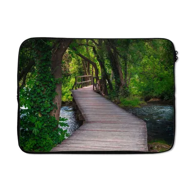 Produktbild von MuchoWow® Laptop Hülle 13 Zoll Wald - Natur - Brücke Laptoptasche - Laptophülle - Sleeve - Rundumschutz