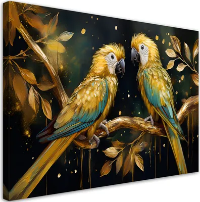 Produktbild von Leinwandbild Papageien Vögel Gold 120x80 Feeby Gold bild für die wand bereit zum aufhängen