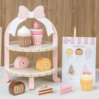 Produktbild von Spielküche Kinderküche Spielküche Zubehör Holz, Teeservice Kinder Teeset aus Holz Kinderspielzeug Tee Set mit Ständer, Teeparty ab 3