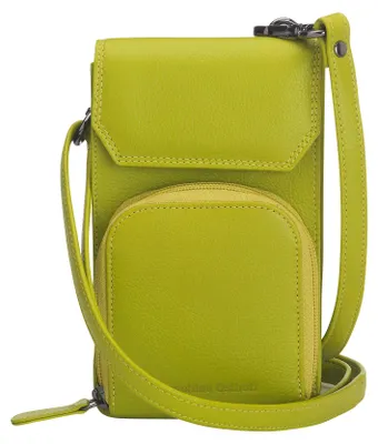 Produktbild von Josephine Osthoff Handy Umhängetasche mit Vortasche für Kopfhörer, handgemacht aus 100% Echtleder, Crossbody Schultergurt, 4 Kartenfächer