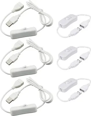 Immagine prodotto di Cavo USB con interruttore on/off, connettore maschio e femmina, prolunga (3 pezzi: 30 cm + 3 cavi da 100 cm). Lampada da scrivania a LED, striscia