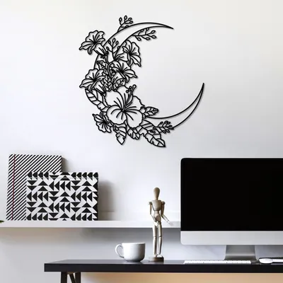 Produktbild von Wallity, Flower Moon 1 - L, Dekoratives Wandaccessoire aus Metall, 100 % METALL, Schwarz, 70 x 66 cm