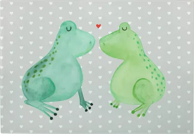 Produktbild von Mr. & Mrs. Panda Schneidebrett Glas Frosch Liebe - Grau Pastell - Geschenk, Frühstücksbrett, Servierplatte, Frösche, Hackbrett, Freund, Freundin, Verliebt