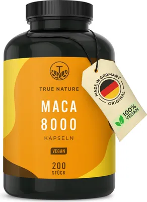Produktbild von Maca 8000 Gold - 200 vegane Kapseln - Hochdosiert: 24.000mg Maca Pulver pro Tagesdosis - Deutsche Produktion - TRUE NATURE®