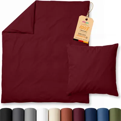 Produktbild von EllaTex Renforcé Bettwäsche 135x200 + 80x80 cm Baumwolle – weiches Bettwäsche Set mit Reißverschluss, Farbe: Burgund