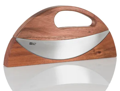 Produktbild von AdHoc Doppel-Wiegemesser Wave, 2-schneidiges Messer, Akazienholz/Edelstahl, L: 19,8 cm, B: 2,2 cm, H: 10,2 cm, mit Aufbewahrungsständer L: 23,2, B: 2,2 cm, H: 10,9 cm