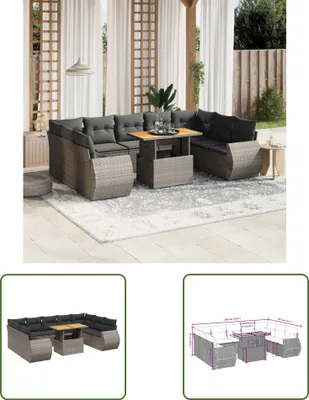Produktbild von The Living Store 10-tlg. Garten-Sofagarnitur mit Kissen Grau Poly Rattan