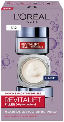Immagine prodotto di L'Oréal Paris Set per la cura del viso, trattamento giorno e notte anti-età allo ialurone contro le rughe, Revitalift Filler, 2 x 50 ml