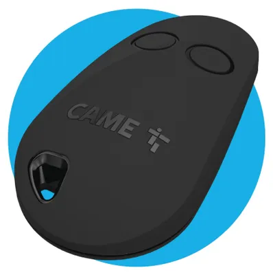 Produktbild von CAME TOP42FGN Fernbedienung, 2-Kanal, schwarz, mit Festcode, für mehrere Geräte, mit Selbstlernfunktion für eine einfache Konfiguration, Frequenz 433,92 MHz, nur mit CAME-Modellen kompatibel – Größe 3
