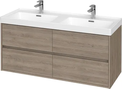Produktbild von BADLAND Badmöbel Set Badezimmerschrank mit Keramikwaschbecken, 4-Schubladen CREA 120 Eiche