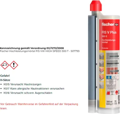 Zdjęcie produktu dla wysokowydajna zaprawa fischer FIS VW 300 T