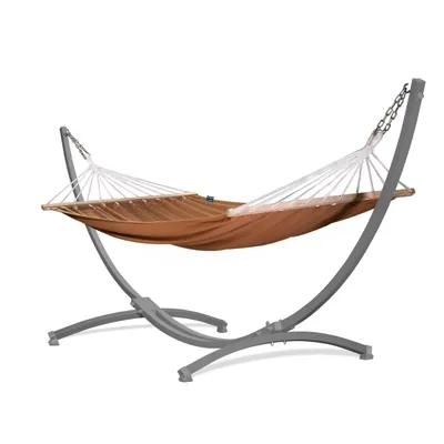 Produktbild von Potenza Outdoor Hängematte mit Gestell für 2 Personen I Stabhängematte XXL 220x160, 200kg I Grau Hängemattengestell 220kg Wetterfest