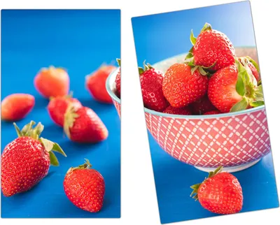 Produktbild von Spritzschutz Herdabdeckplatte Schneidebrett aus Glas Erdbeeren in Frühstückstasse 2-Teilig (60x52cm)