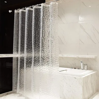 Imagen del producto de Cortina de ducha AIORBER, modelo Eva, impermeable, lavable, con tecnología 3D impermeable y antibacteriana, incluye 12 anillas, dimensiones 180x200 cm, transparente