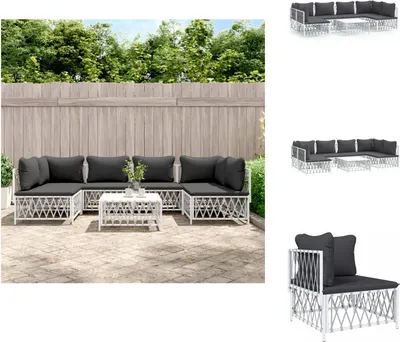 Produktbild von vidaXL 7-tlg. Garten-Lounge-Set mit Kissen Weiß Stahl -  Gartenmöbel-Sets