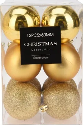 Produktbild von Weihnachtsbaumkugeln 12er Set aus Goldglitter, Glitter und Glitter Mix