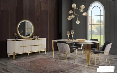 Produktbild von Essgarnitur Luxus Esstisch 4x Stühle Essgruppe Tisch Edelstahl Komplett Set 5tlg