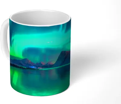 Produktbild von MuchoWow® Tasse Kaffeetasse Kaffeebecher 350 ml Nordlichter - Berge - Norwegen Teetasse - Fototasse - Becher - Keramikbecher - Teebecher - Kaffeetasse - Bürotasse