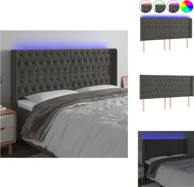 Produktbild von vidaXL LED Kopfteil Dunkelgrau 203x16x118/128 cm Samt -  Kopf- & Fußenden