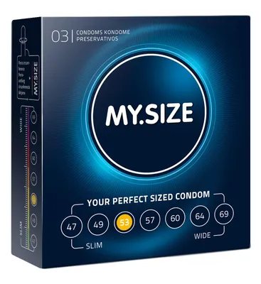 Produktbild von MY.SIZE Classic Kondome Größe 3 | 53 mm Breite | 3 Stück Probierpackung | extra dünn | gefühlsecht hauchzart | dünne 0,07 mm Wandstärke